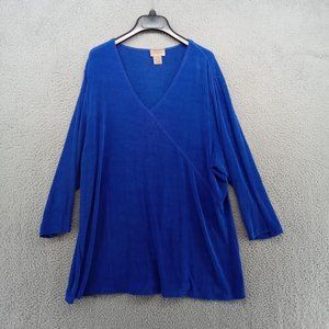 Choices Shirt Womens 3X Blue Crossbody V Neck Long Sleeve Casual Office Workwear